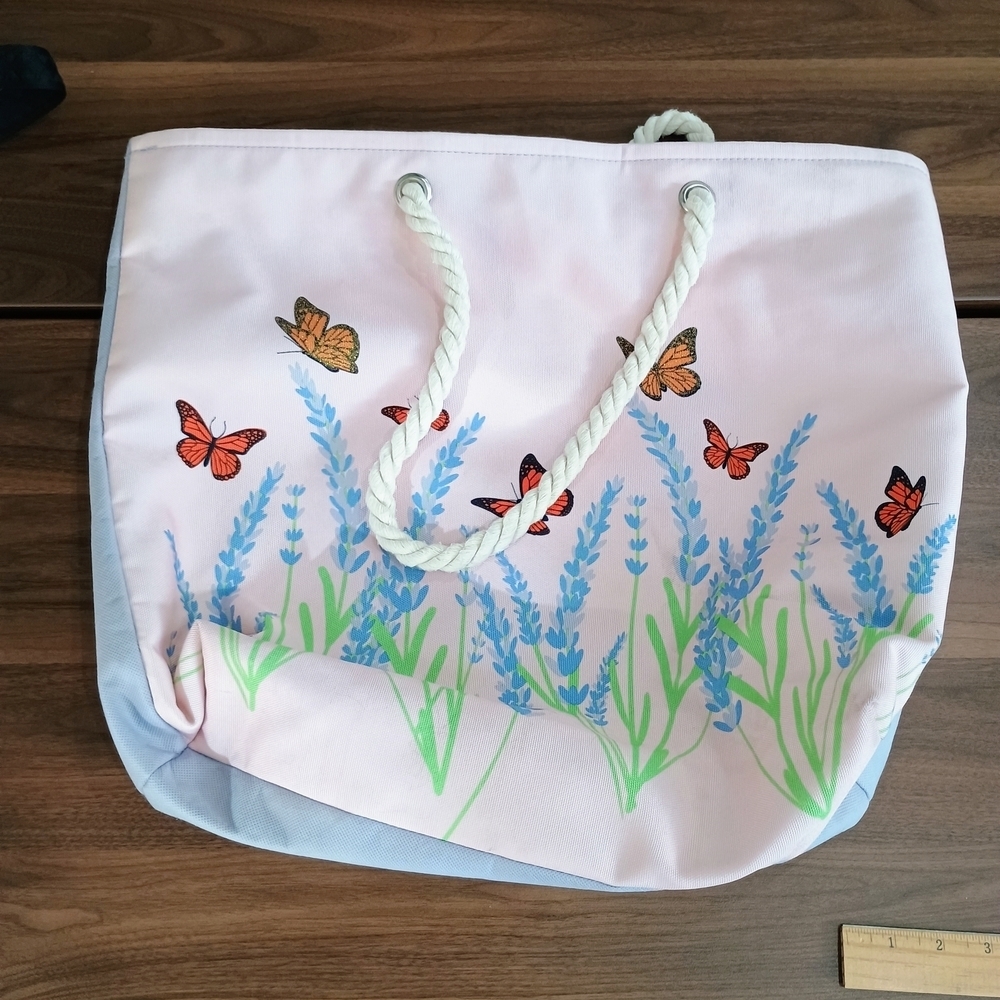 Floral Butterfly Tote Bag - Pink and Blue